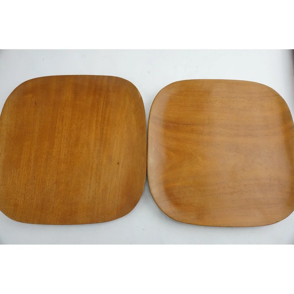 Vintage 60s Pantalcraft Taverneau Wood Dinner Plates Set of 8 Handmade Haiti GC